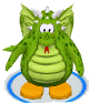 The Green Dragon Costume in-game in My Penguin.