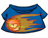 Blue T-Shirt with a Black Puffle in fire