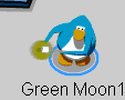 A penguin dancing while holding a Hand Gong.