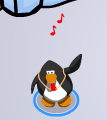 A penguin using the whistle in-game.