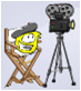 A Yellow Puffle directing a movie.