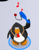 A penguin using the Paddle Ball and the Whistle at the same time.