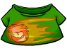 Green T-shirt with black puffle in fire