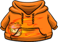 Orange Hoodie with Black Puffle in fire