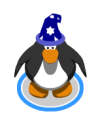 A penguin wearing the wizard hat in-game.