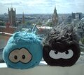 Two puffles in England. Big Ben could be seen in the background.