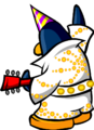 A penguin wearing the Party Hat in issue #256 of The Club Penguin Times