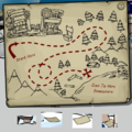 The lost map is shown opened along with its in-game appearance.