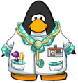The Puffle Vet Coat on a player card.