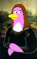 Leonardo's Davinchi Ultra Secret Paint, The Pinguina Lisa!! From any point you see her, she'll see you!!