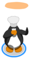 A penguin flipping pizza with the chef hat.