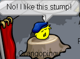 This puffle likes his stump, and refuses to end the rehearsal.
