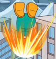 A penguin about to fall down in the game.