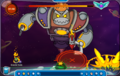 The penguin on fire when hit by Protobot's missiles.
