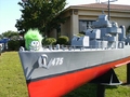A green puffle on a ship.