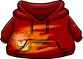 Red Hoodie with Black Puffle in fire