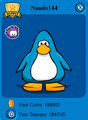 What the pin looks like on a penguin's player card.