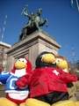 Three penguins in Trafalgar Square, London.