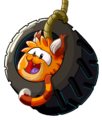 An Orange Tabby Cat with a tire swing.