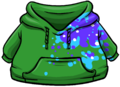 Green Hoodie with blue and purple splatter