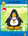 A Penguin wearing a Gold Medal on a player Card