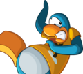 A light blue penguin wearing the Carribean T-Shirt.