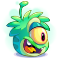 A Green Alien Puffle with its tongue out