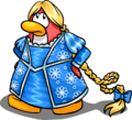 A penguin wearing the Beautiful Braid in the Costume Trunk January 2010.