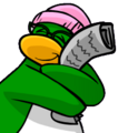 Her hugging the newspaper.