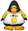 The I Heart My Gold Puffle T-Shirt on a player card.