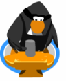 A penguin using the Goldsmith Apron with the Ninja Mask.