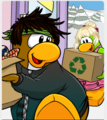 Penguins preparing the Gift Shop for the Fashion Show.