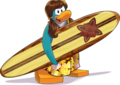 McKenzie with her surfboard.