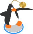 This item's action: the CD is rolling on the penguin's hands.