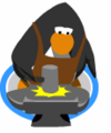 A penguin hammering an anvil using the Blacksmith Apron.