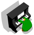 Petey K's first in-game avatar playing the piano.