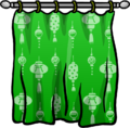 Green curtains with chinese decorations