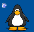 The Blue Crystal Puffle pin as seen on a player card.