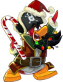 Rockhopper with a candy cane.