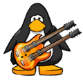 The Orange Double Necked Guitar on a player card.