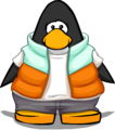 The Orange Puffer Vest on a player card.
