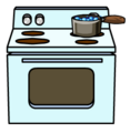The Electric Stove with a pot of boiling water.