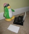 Aunt Arctic writing an article.