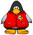 The Red Letterman Jacket on a player card.