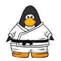 A penguin player card with the White Gi on.