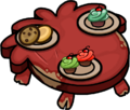 The Puffle Table oriented towards right with plates on.