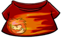 Red T-shirt with black puffle in fire