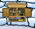 The Cabinet opened with utensils in it.