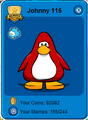 What the pin looks like on a penguin's player card.