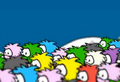 The first appearance of the white puffle in a video.